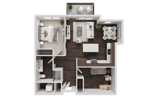Floor plan for 2 beds, 1 bath, 911 sqft